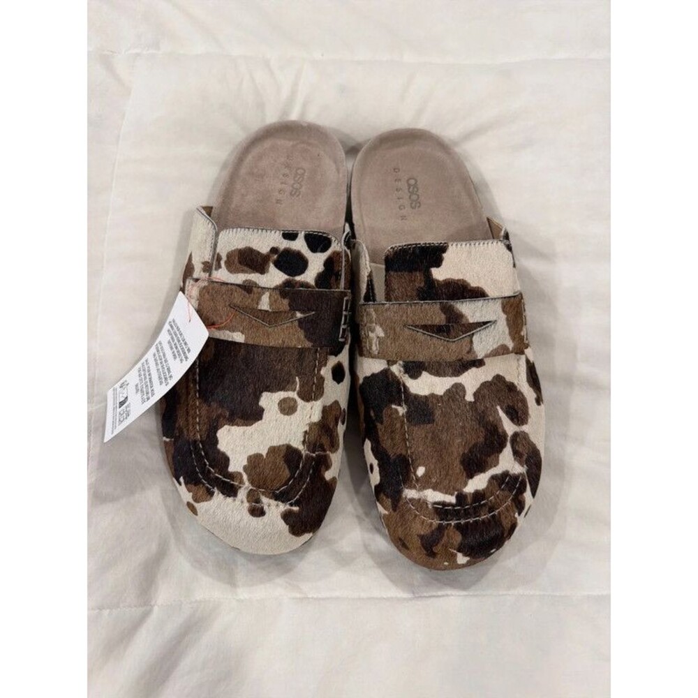 Penny loafer mules in cow print <Ladies size 10>